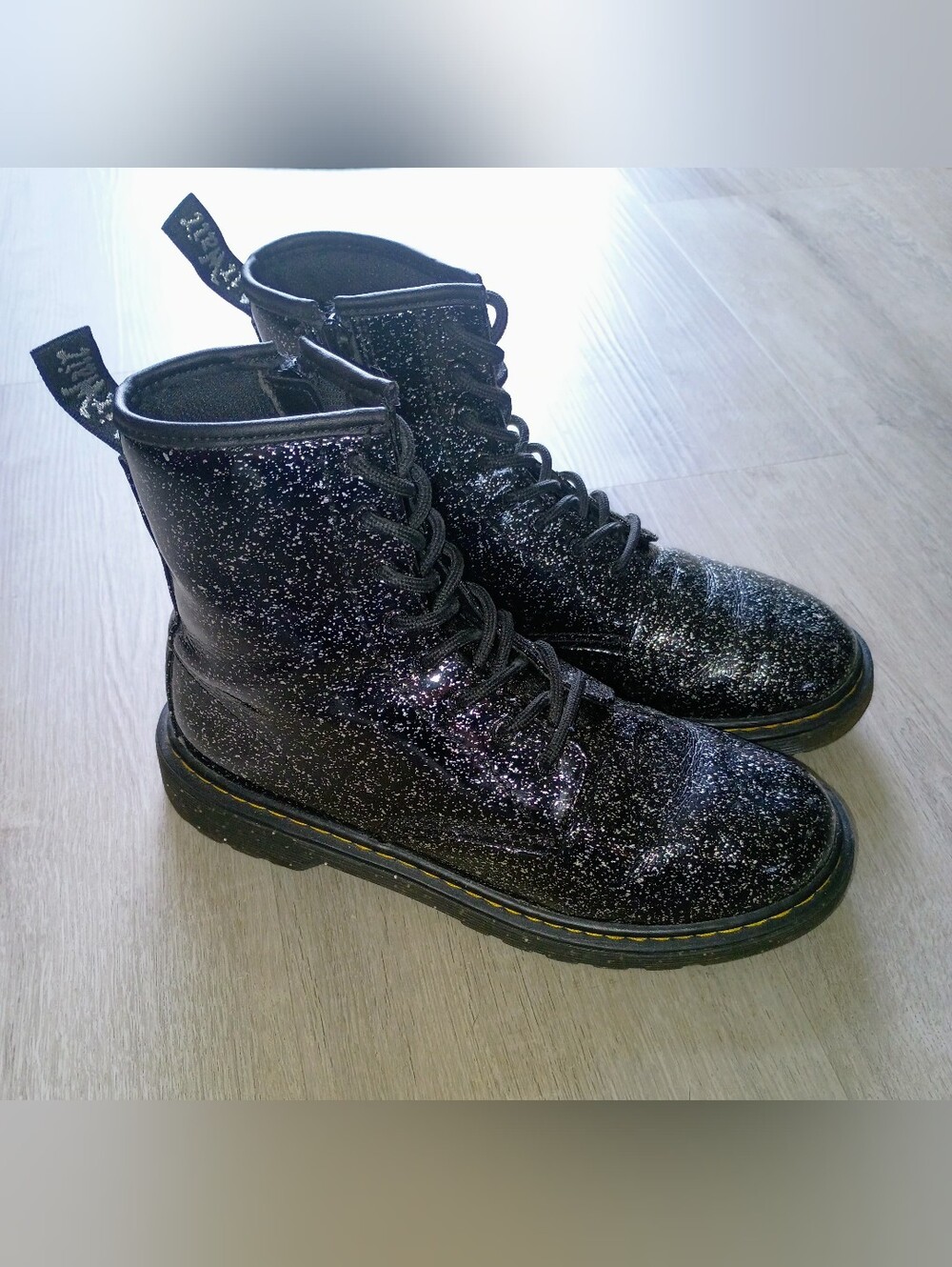 Dr. Martens Black Glitter Lace-Up Combat Boots